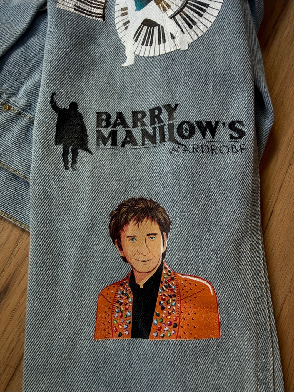 Custom Barry Manilow Fanilow Denim Jacket copacabana Novelty Sz XS/S oh mandy